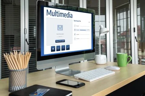 Multimedia cloud computing storage for uploading and store files online snugly Stock Photos