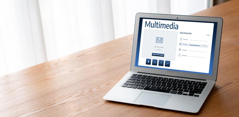 Multimedia cloud computing storage for uploading and store files online snugly Stock Photos