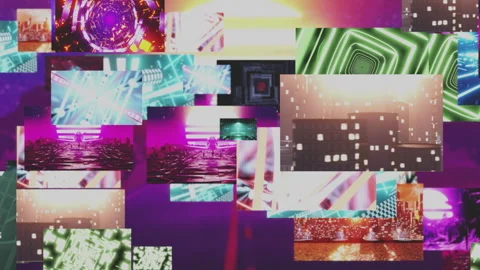 Multimedia collage of neon colorful digital art abstract infinite loops Stock Footage 323240035