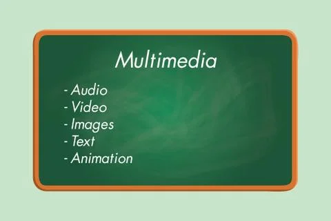 Multimedia component list audio video images text animation Illustrazione stock
