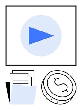 Multimedia content, documents, and financial elements representing digital .. 库存插图