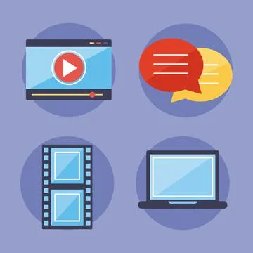 Multimedia content icon set Stock Illustration