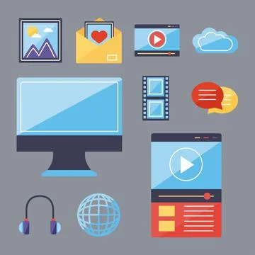 Multimedia content symbol collection Stock Illustration
