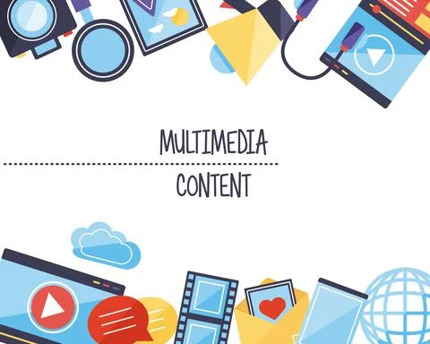 Multimedia content symbol group Stock Illustration