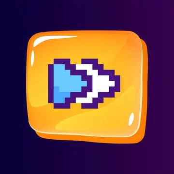 Multimedia control glossy ui button with pixelated color icon Stock Illustration