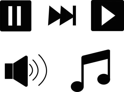 Multimedia control interface icons including play pause and volume symbols. Stock Illustration