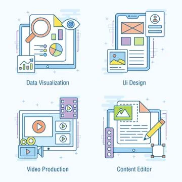 Multimedia Designing Flat Icons Pack Stock Illustration
