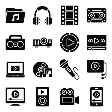 Multimedia Device Glyph Icons Pack Stock Illustration