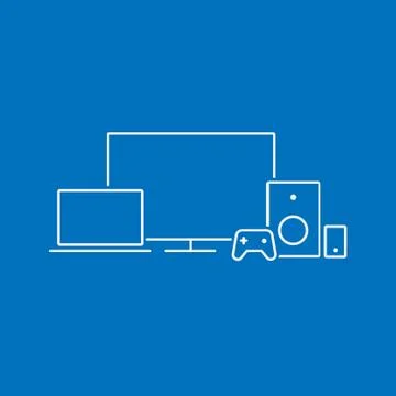 Multimedia entertainment home devices, linear icons Stock Illustration