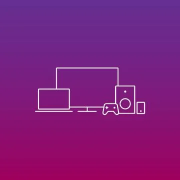 Multimedia entertainment home devices, linear icons Stock Illustration
