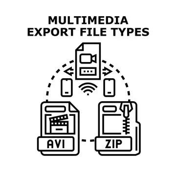 Multimedia export file types sharing vector concept 스톡 일러스트