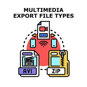 Multimedia export file types sharing vector concept 스톡 일러스트