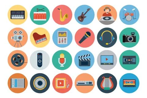 Multimedia Flat Icons Illustrazione stock