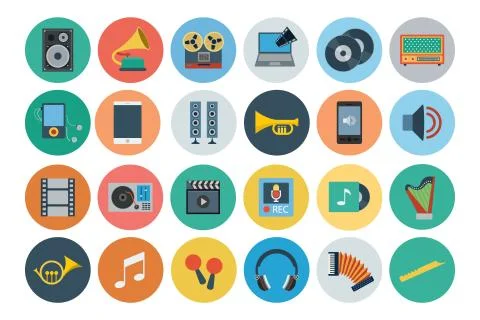 Multimedia Flat Icons Set 스톡 일러스트