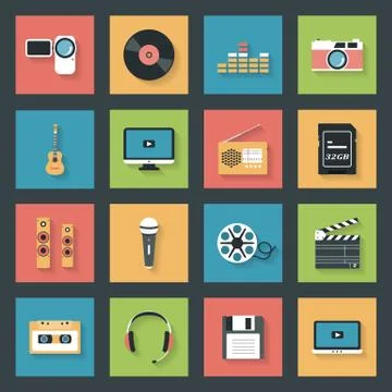 Multimedia icons set Stock Illustration