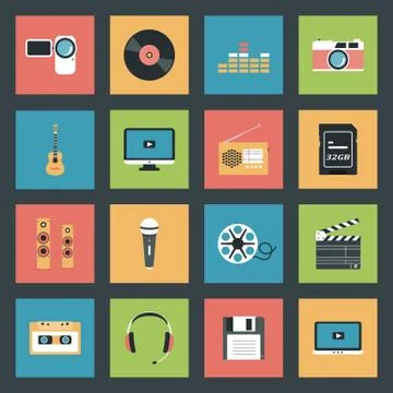 Multimedia icons set Stock Illustration