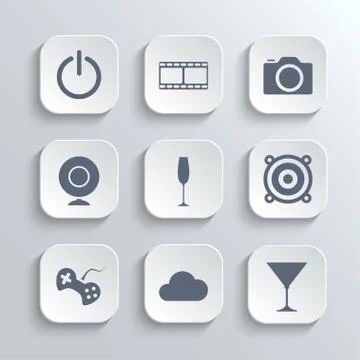 Multimedia icons set - vector white app buttons Stock Illustration