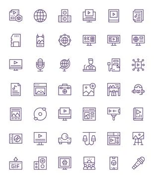Multimedia including 42 High Resolution Regular Line Vector Illustrations Stock Illustration