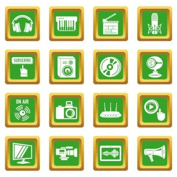 Multimedia internet icons set green square vector Stock Illustration
