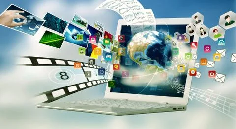 Multimedia Internet Laptop Stock Illustration