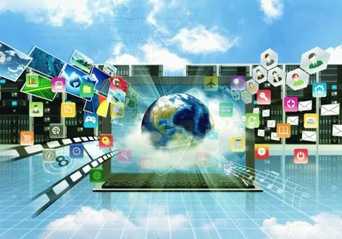 Multimedia Internet Laptop Stock Illustration