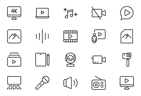 Multimedia line icon set. Cinema icon set. Movie sign collection. Set of ci.. Stock Illustration