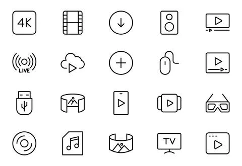 Multimedia line icon set. Cinema icon set. Movie sign collection. Set of ci.. Stock Illustration