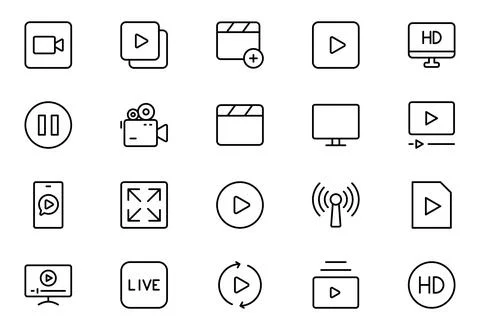 Multimedia line icon set. Cinema icon set. Movie sign collection. Set of ci.. Stock Illustration