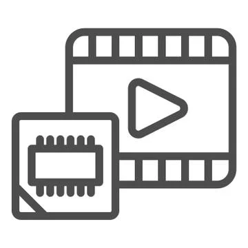 Multimedia microchip line icon. Video player and chip, hardware processing Stock Illustration