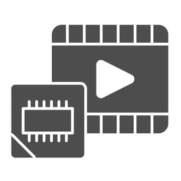 Multimedia microchip solid icon. Video player and chip, hardware processing Stock Illustration