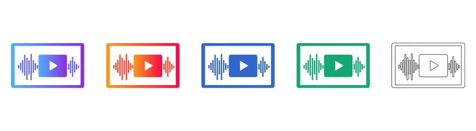 Multimedia Playback Audio Video Waveform Icon Set Stock Illustration