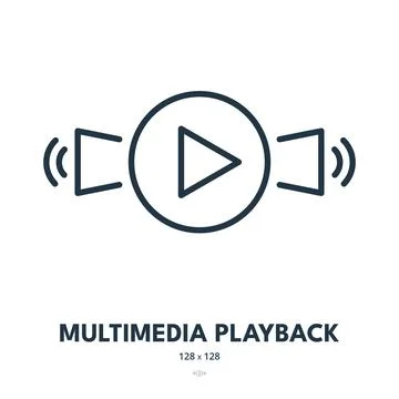 Multimedia Playback Icon. Video, Button, Speakers. Editable Stroke Stock Illustration