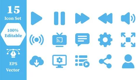 Multimedia player and interface control icons with multimedia, playback Stock Illustration