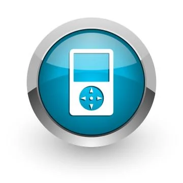 Multimedia player blue silver metallic chrome border web and mobile phone ico Stock Illustration