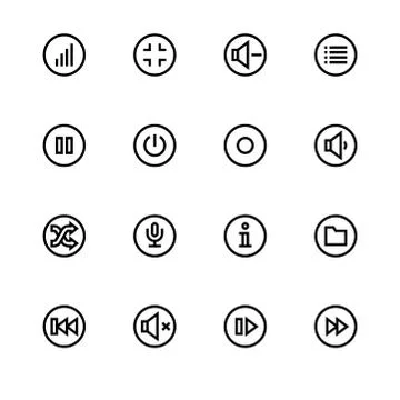 Multimedia player control buttons. Set outline icon EPS 10 vector format. Pro Stock Illustration