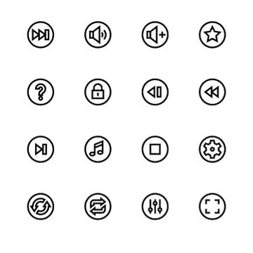 Multimedia player control buttons. Set outline icon EPS 10 vector format. Pro Stock Illustration