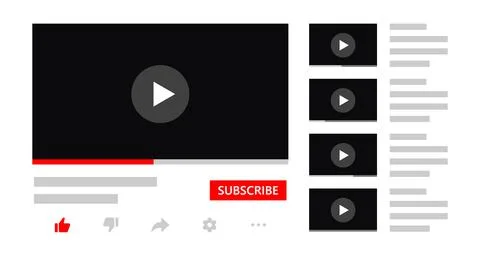 Multimedia player interface mockup template. Video player interface with website Stock Illustration