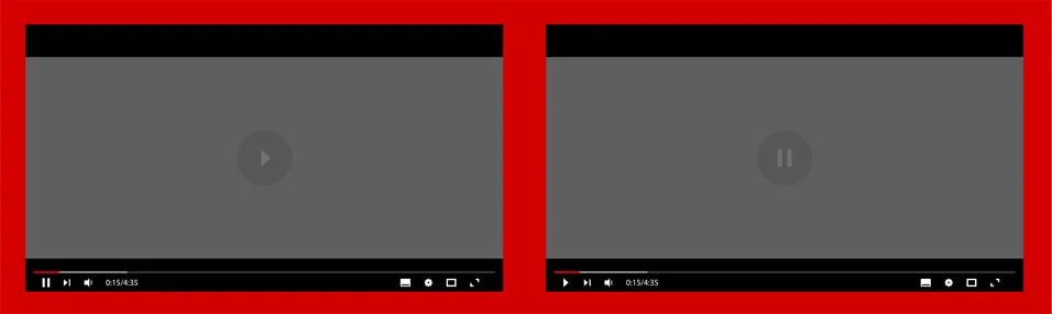 Multimedia player screen template. Layout of a live streaming window on pause Illustrazione stock
