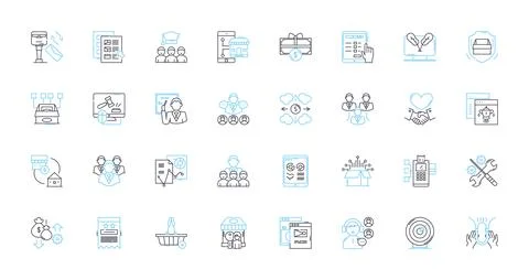 Multimedia production linear icons set. Animation, Editing, Filming, Recording Stock Illustration