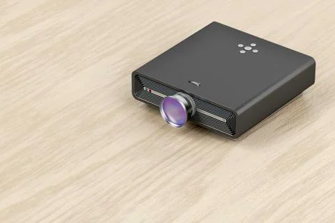 Multimedia projector on wood table Stock Illustration