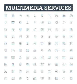 Multimedia services vector line icons set. Multimedia, Services, Audio, Video Stock Illustration