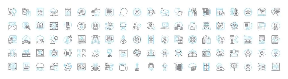 Multimedia services vector line icons set. Multimedia, Services, Audio, Video Stockillustratie