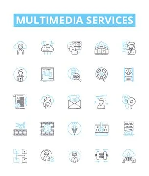 Multimedia services vector line icons set. Multimedia, Services, Audio, Video Stockillustratie