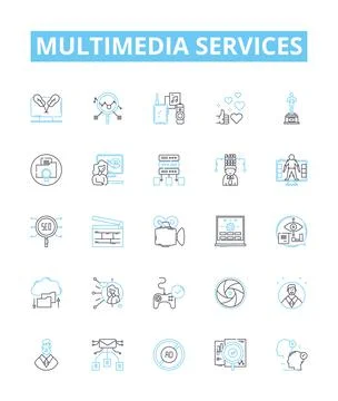 Multimedia services vector line icons set. Multimedia, Services, Audio, Video Stockillustratie