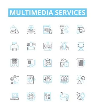 Multimedia services vector line icons set. Multimedia, Services, Audio, Video Stockillustratie