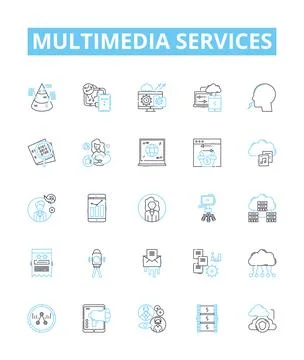 Multimedia services vector line icons set. Multimedia, Services, Audio, Video Stockillustratie