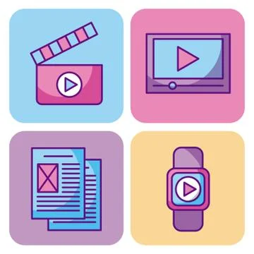 Multimedia set icons technology network and communication Stock Illustration