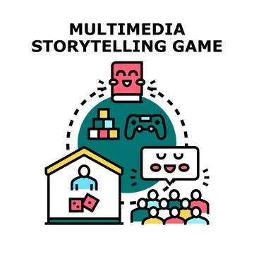 Multimedia storytelling game concept developing interactive narratives Stock Illustration