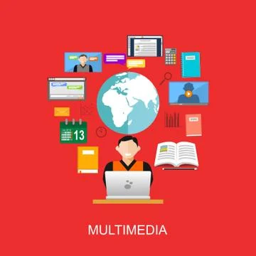Multimedia technology. Accessing internet contents. Surfing on internet. Stock Illustration