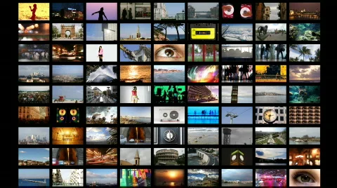 Multimedia technology computer video screens information data television Stock Footage
